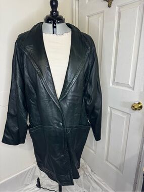 Vintage Women's Leather Coat - Dark Green